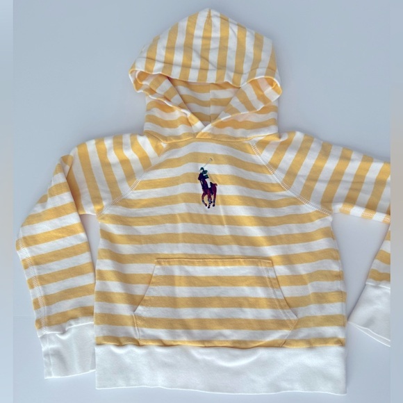 Polo Ralph Lauren Striped Yellow and White Terry Hoodie Girls Size 7 - Picture 3 of 3